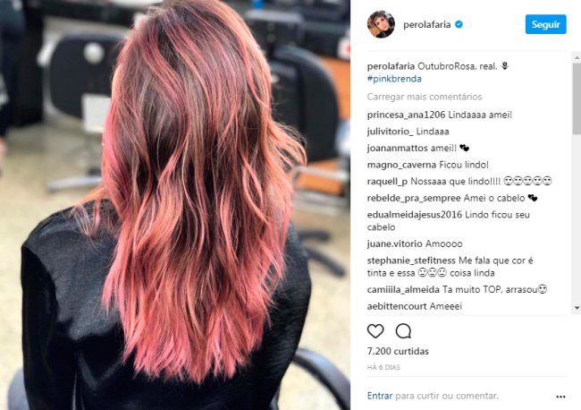 perola faria cabelo rosa franja