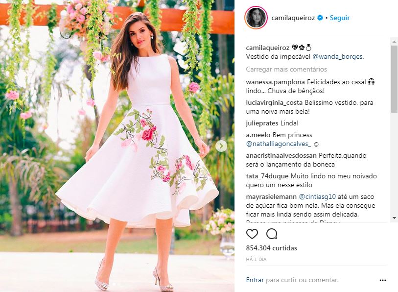 vestido de noiva da atriz camila queiroz em seu casamento no civil