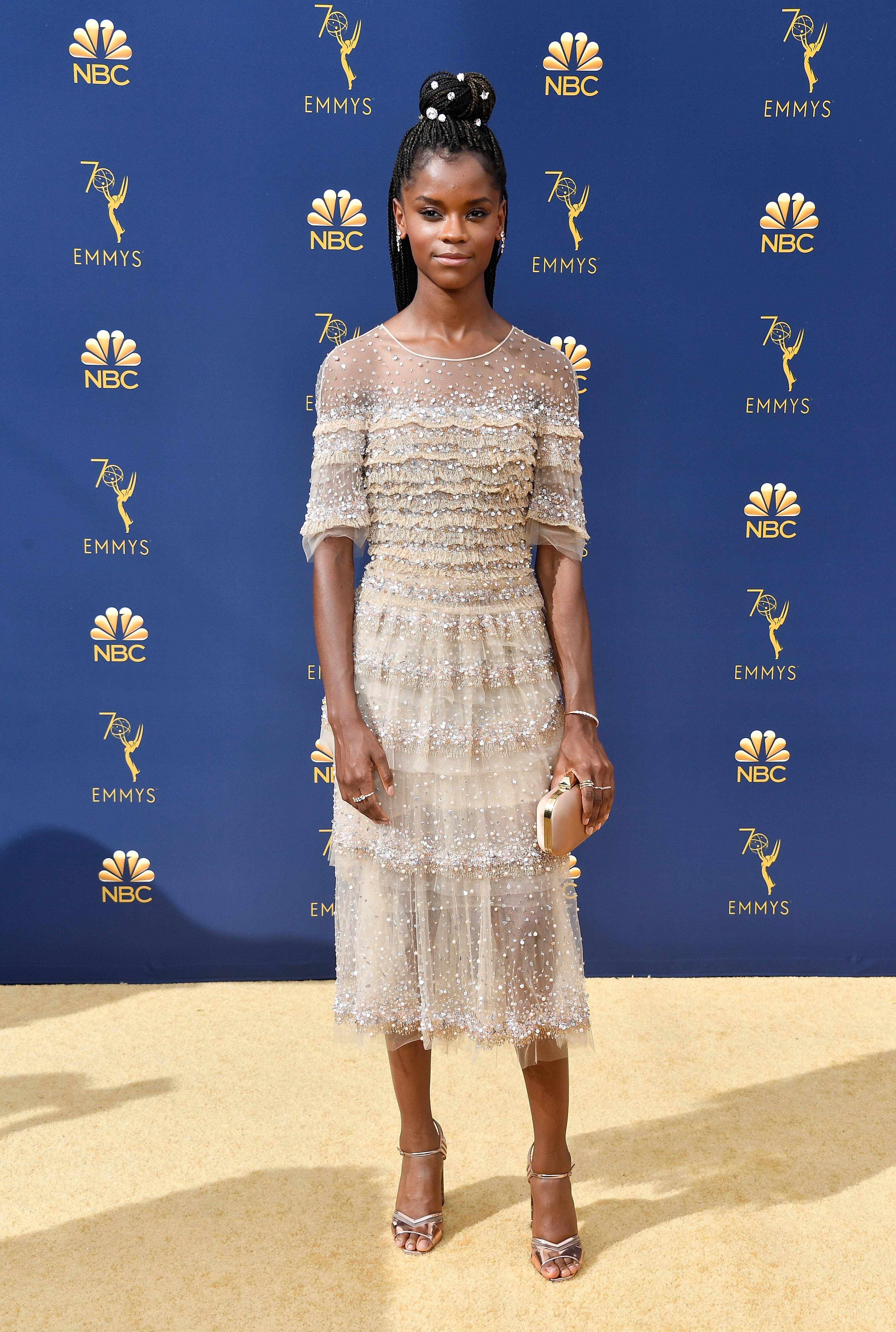 Letitia Wright no Emmy Awards 2018.