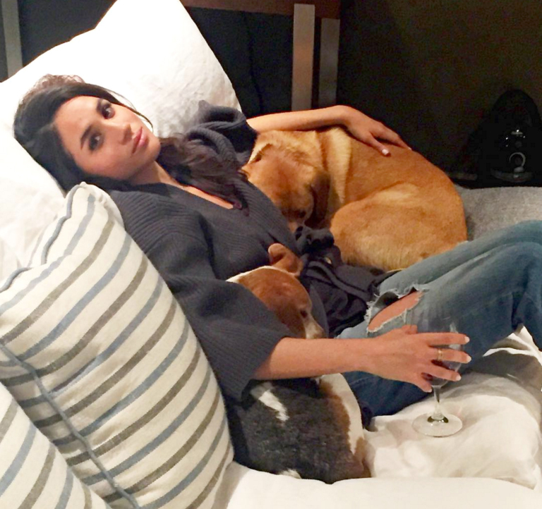 Meghan Markle com seus cachorros antes de se casar com príncipe Harry