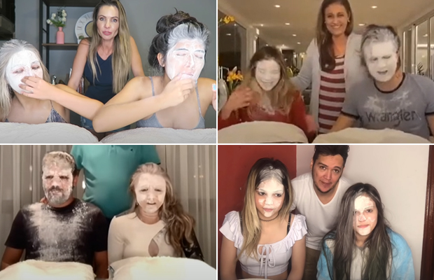 As meninas do canal Beleza Teen, Luan Santana, Rafa Kalimann e MC Melody foram alguns dos que entraram na onda do "Desafio da Farinha"