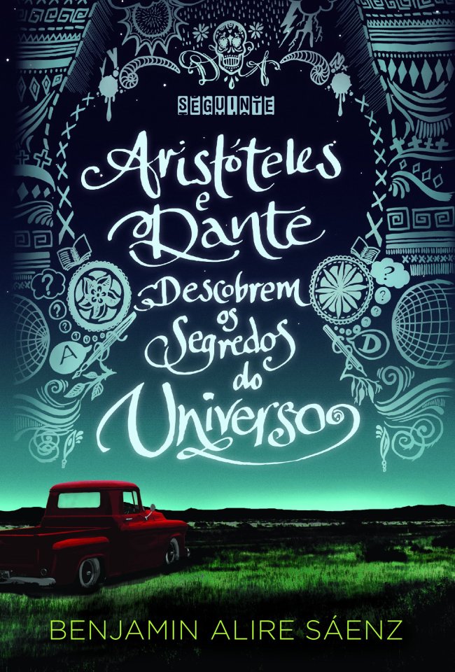 aristoteles e dante descobrem segredos do universo Capa de Aristóteles e Dante descobrem os segredos do universo em tons de azul com um carro vermelho no canto inferior