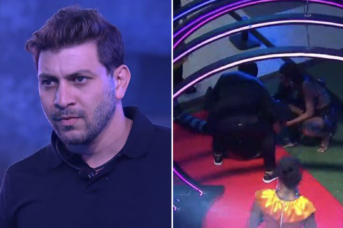 Caio escorrega durante Festa Olho no Olho do Big Brother Brasil 21