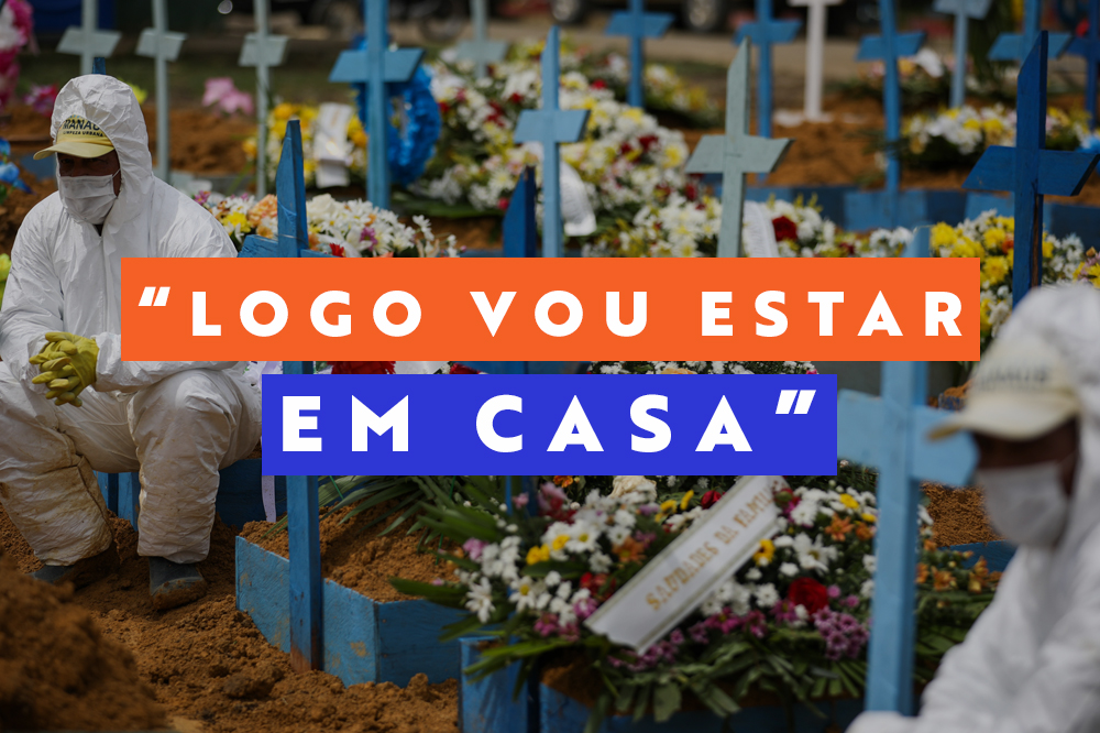 imagem de um cemitério com a frase "logo vou estar em casa"