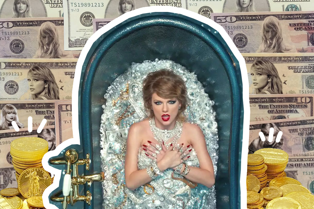 Taylor Swift dentro de banheira de diamantes