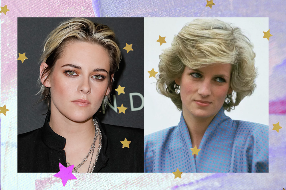 Montagem com uma imagem de Kristen Stewart e outra da princesa Diana