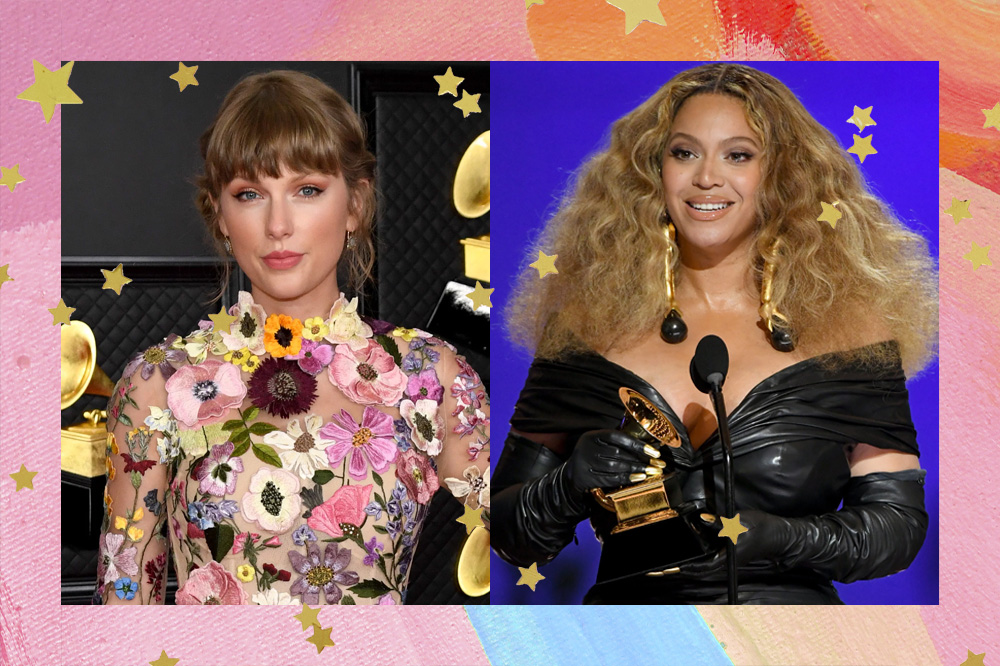 Montagem de Taylor Swift e Beyoncé no Grammys 2021