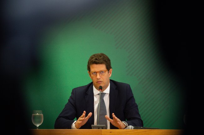 Ricardo Salles, ministro do Meio Ambiente, discursando virtualmente no Climate Global Summit, nesta quinta-feira, 22