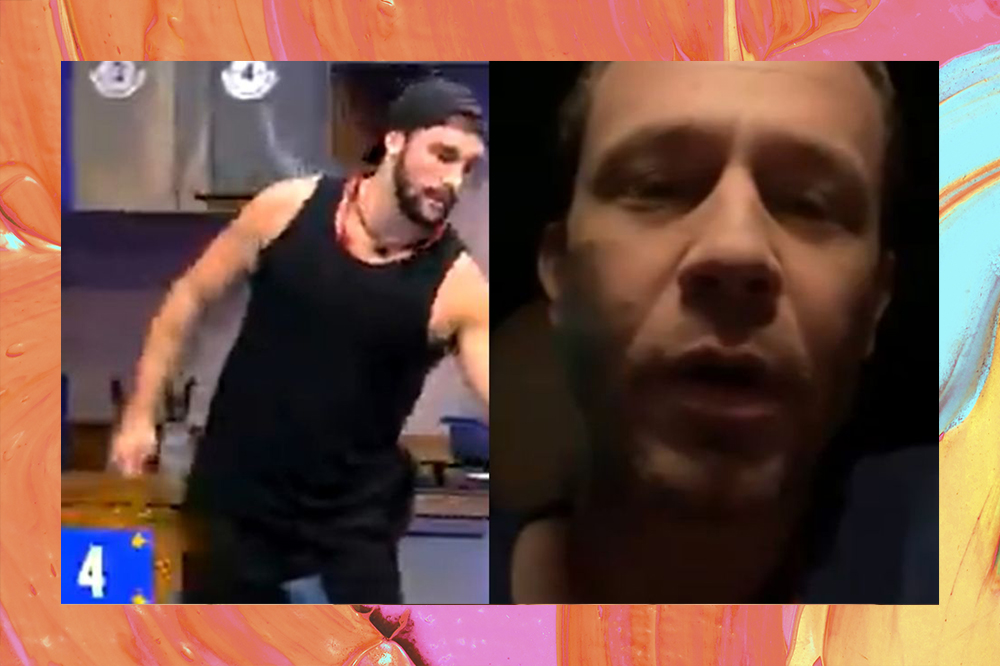 Montagem de Arthur na prova bate e volta do BBB21 com o número 4 na tela e Tiago Leifert nos Stories