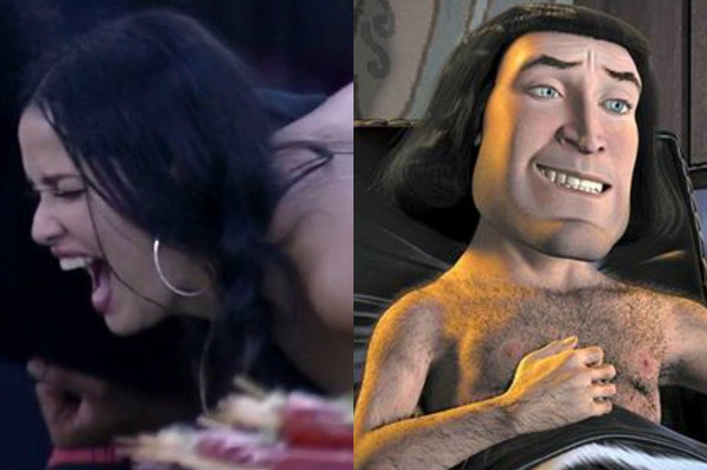 Montagem com Juliette no BBB21 e Lorde Farquaad