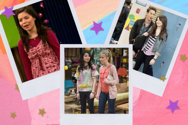Looks iCarly Montagem com 3 fotos do seriado iCarly, na primeira Carly com uma blusa de manga longa vermelha e com expressão surpresa, na outra Carly e Sam juntas, e na última Carly e Spencer sorridentes.