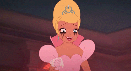 charlotte-a-princesa-e-o-sapo Gif de uma cena do filme A Princesa e o Sapo da personagem Charlotte limpando as lágrimas e se maquiando.