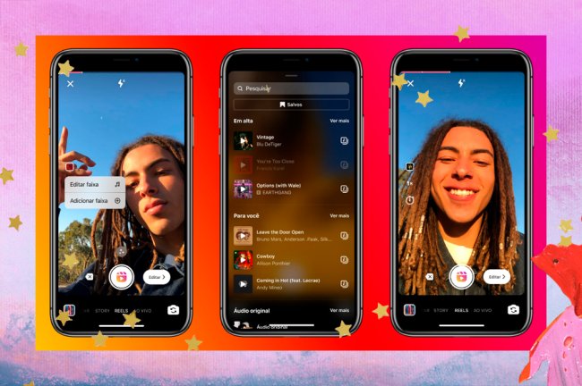 Imagem com três telas que mostram a o Mix, novidade no Reels
