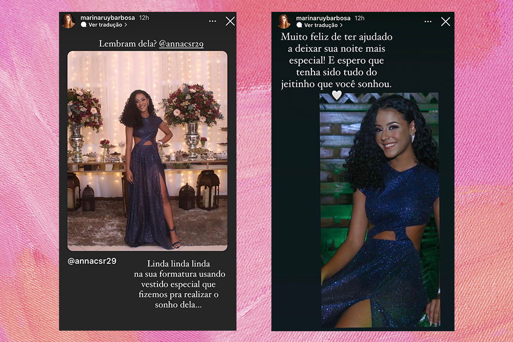 marina-ruy-barbosa-presenteia-fa-vestido-formatura Stories da Marina Ruy Barbosa em fundo rosa