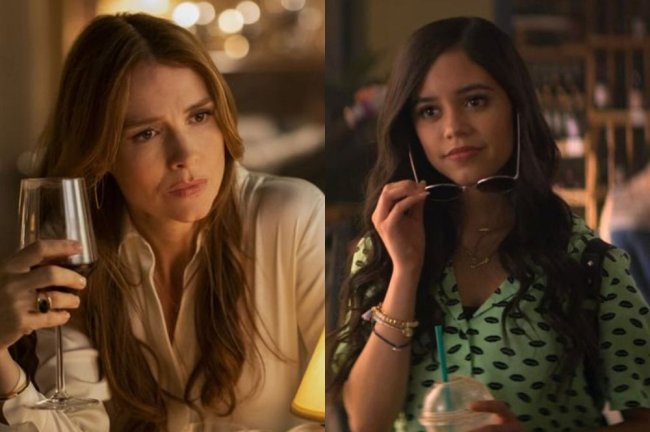 você Foto das personagens Dottie e Ellie da série Você. À esquerda, temos uma foto de uma mulher de cabelos longos, blusa social branca e uma taça em sua mão. À direita, temos uma garota de cabelos pretos e longos, vestido verde com detalhes em preto, abaixando o óculos de sol do rosto e segurando um copo do Starbucks.