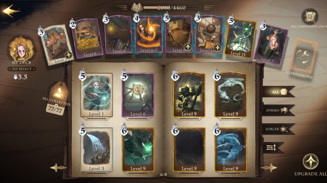 CollectCards Imagem do game Harry Potter: Desperta a Magia. Nela, é possível ver vários cards com diferentes tipos de feutiçoes e ações do jogo