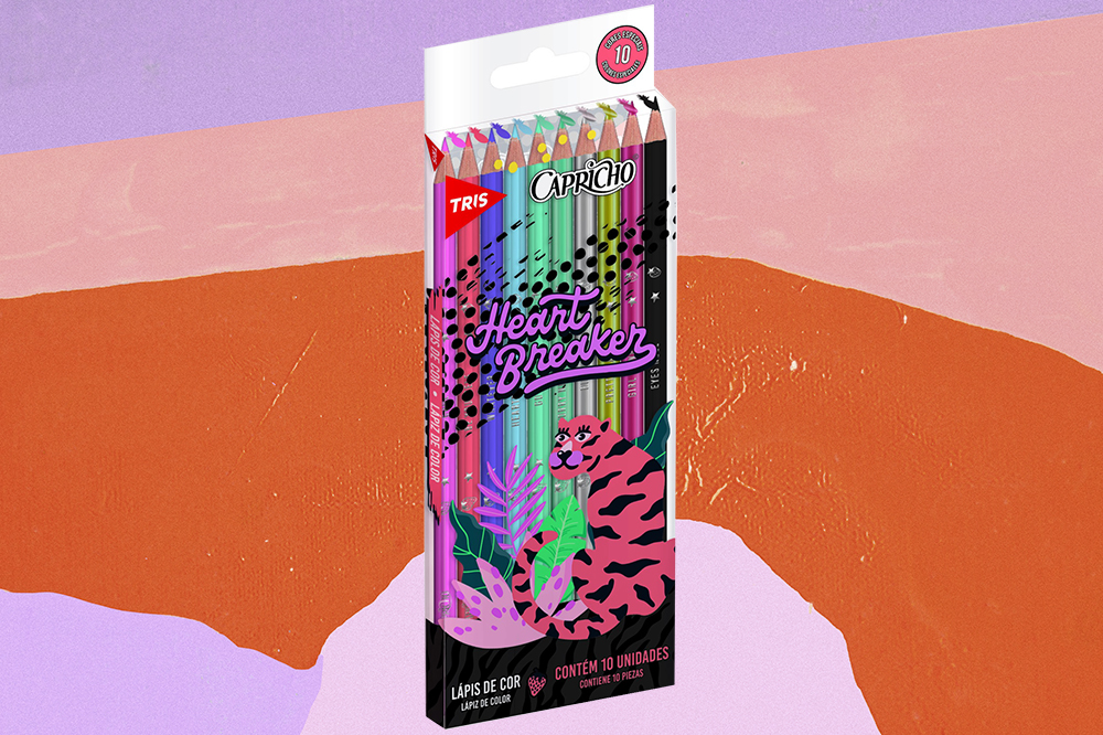 material-escolar-capricho-signo-sagitario Lápis de cor CAPRICHO para Tris em fundo lilás, rosa e laranja