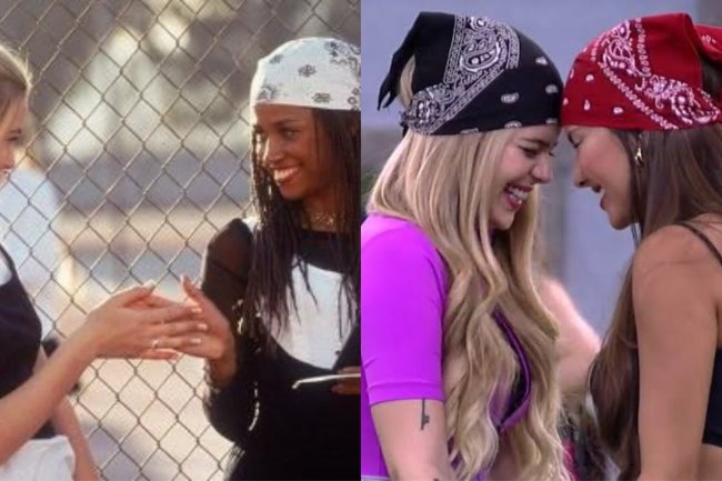 bandanas Montagem de duas fotos. À esquerda, temos a cena do filme “as patricinhas de Beverly Hills” e a direita, uma cena no BBB21, com Viih tube e Thaís Braz.