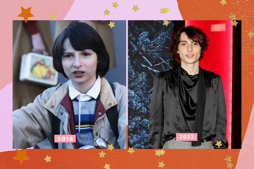 finn wolfhard stranger things Finn Wolfhard em 2016 e, atualmente, em 2022.Montagem com borda colorida com as cores laranja rosa e estrelas mostrando as diferenças na aparência do elenco de stranger things.