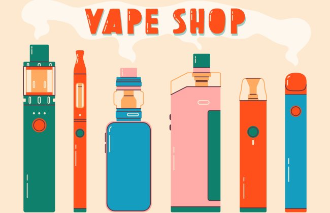 Ilustração mostrando vários modelos de vapes que existem no mercado