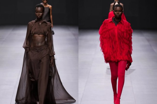 Montagem com dois looks do desfile de primavera/verão 2023 da Valentino