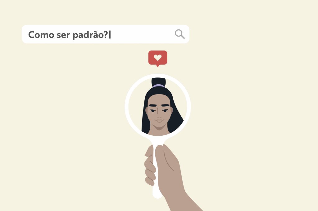 Ilustração de uma moça negra se olhando do espelho