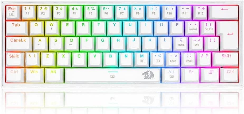 Teclado de computador branco com teclas coloridas