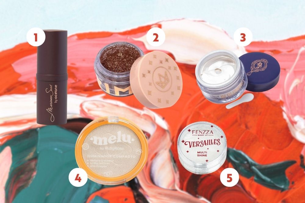 produtos-diamond-lips Montagem com fundo nas cores azul, laranja e verde. Na frente, 5 opções de produtos.