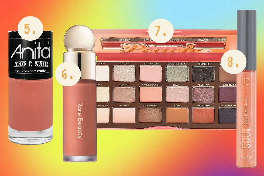 Produtos de beleza no tema Peach Fuzz, Cor do ano 2024 da Pantone