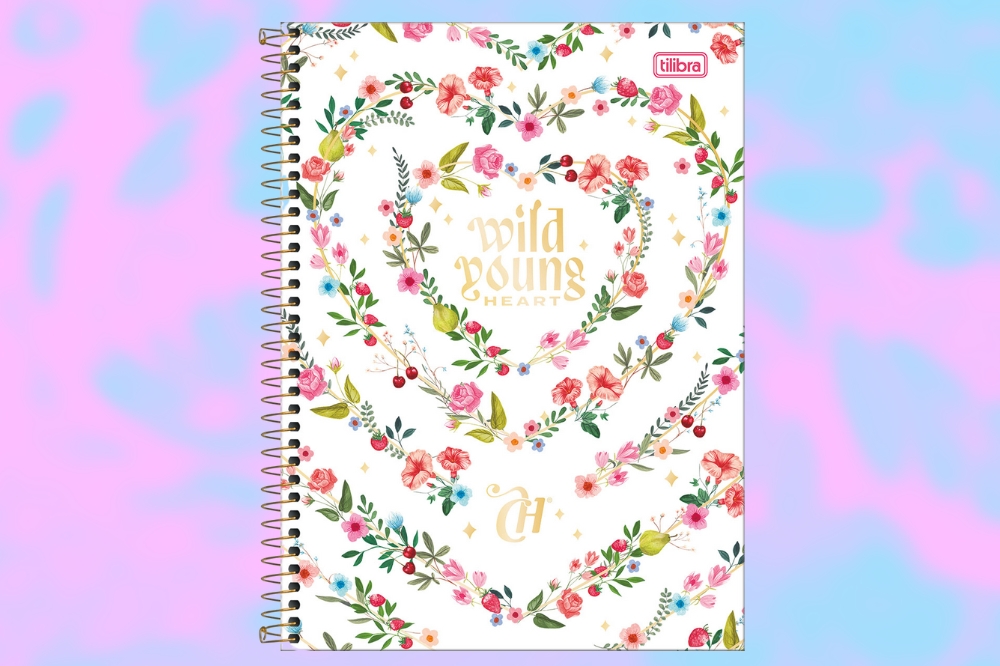 cancer-material-escolar-capricho-volta-as-aulas Caderno Wild Young Heart da coleção de Volta às Aulas 2024 da CAPRICHO com Tilibra