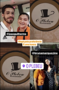 Stories de funcionária do bar "O Plebeu" com João Guilherme e Bruna Marquezine