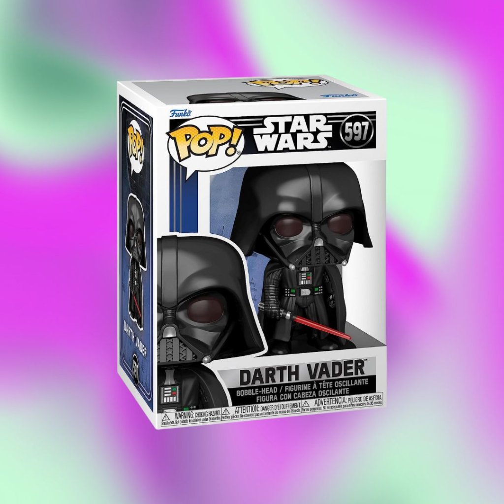 funko pop 1 Funko Pop do Darth Vader em fundo degrade roxo e verde