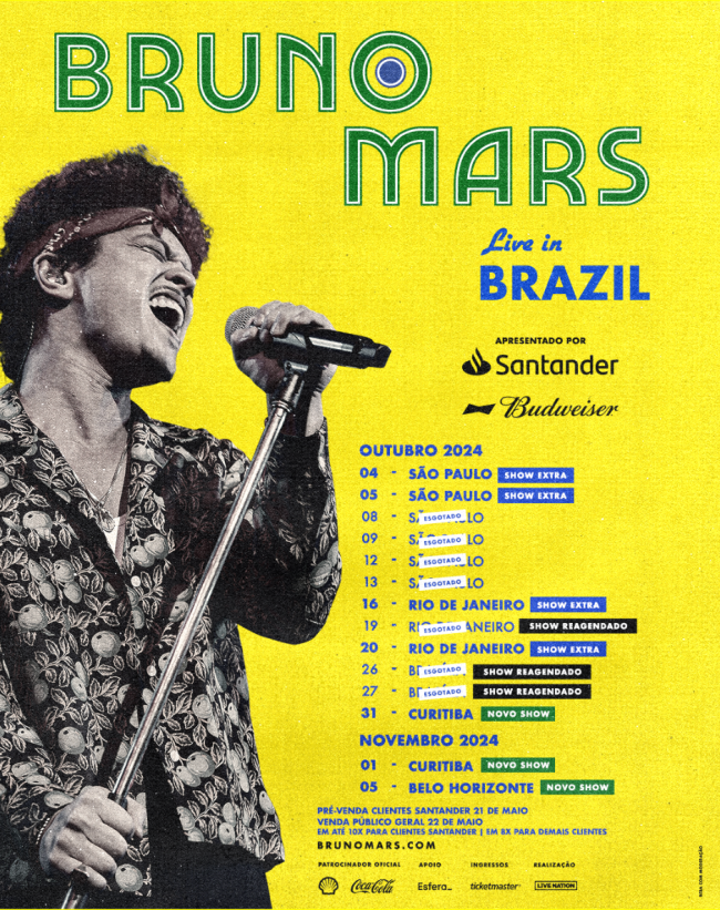 Cronograma de shows de Bruno Mars no Brasil Cronograma de shows de Bruno Mars no Brasil