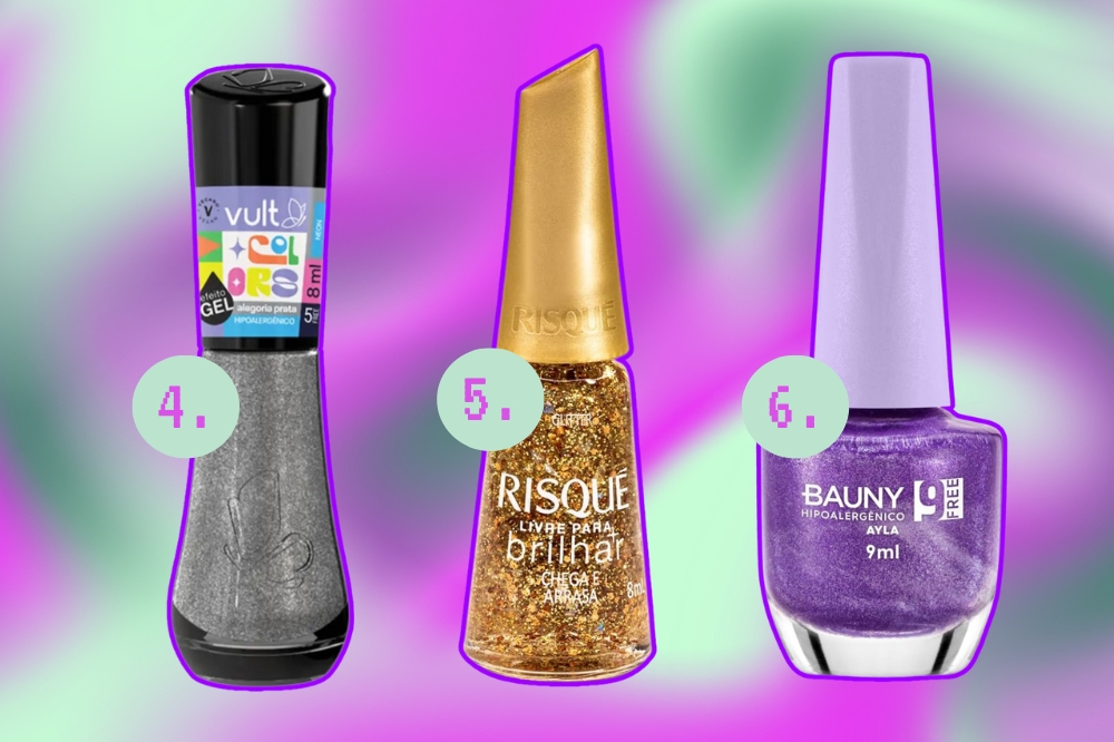 Opções de esmaltes metálicos e com glitter para usar no Carnaval