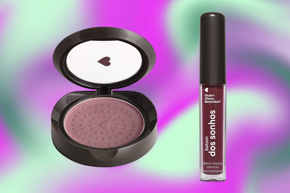 Produtos de maquiagem na cor roxa, tendência do inverno 2025