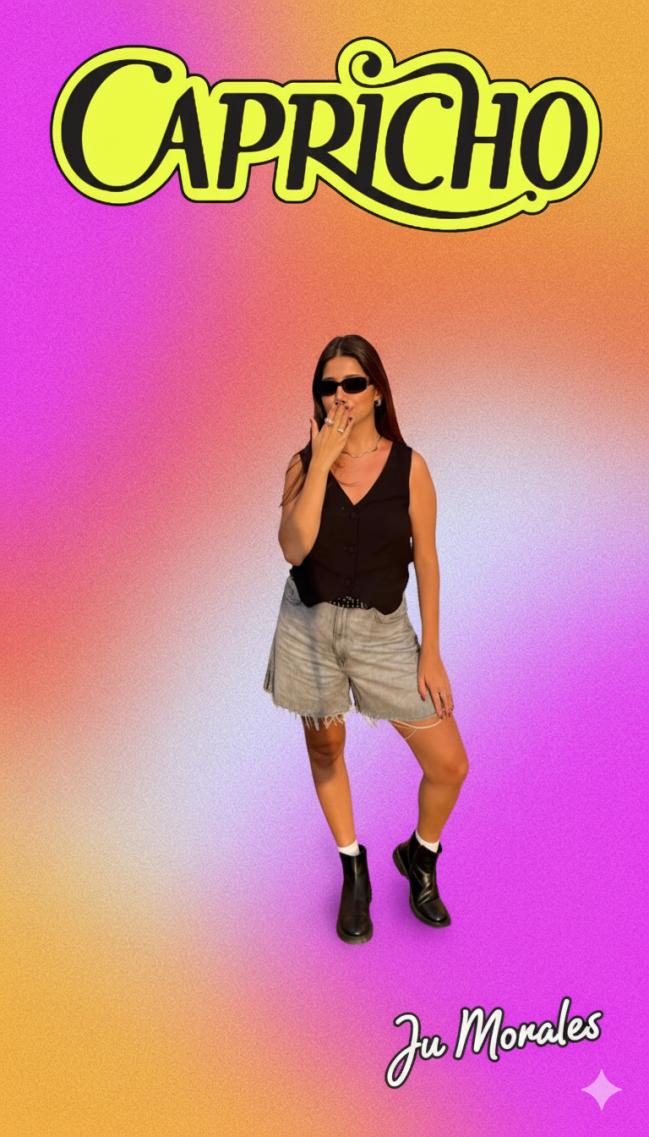 Fundo colorido com o logo da capricho e a foto