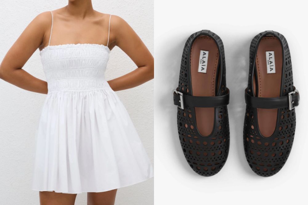 Vestido branco da marca australiana Matteau e sapatilha Ballet Fat da Alaïa usados por Bruna Marquezine